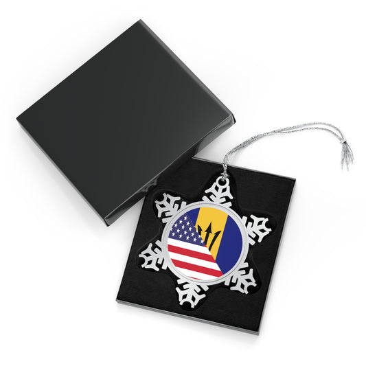 Barbados American Flag Bajan Barbadian USA Pewter Snowflake Ornament