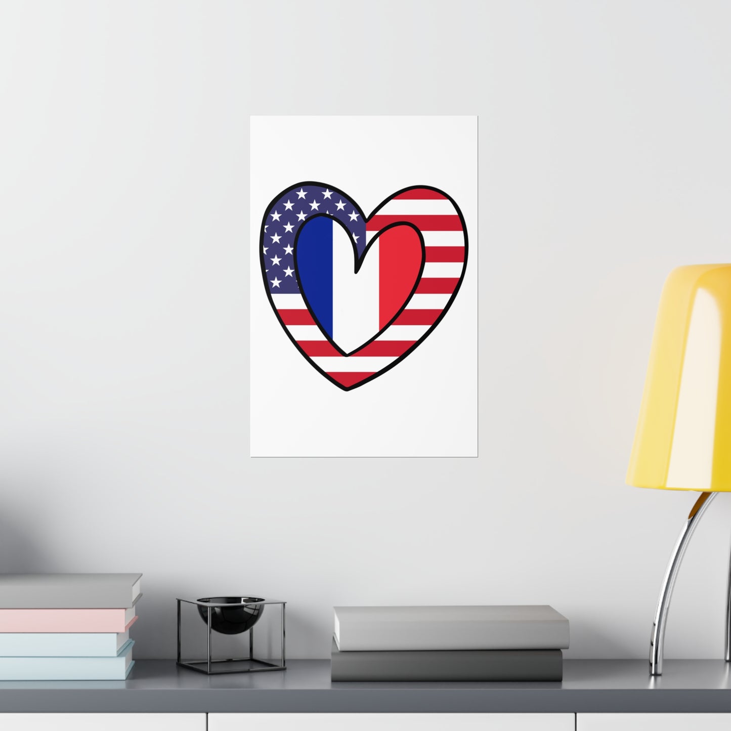 French American Heart Valentines Day Gift Half France USA Flag Premium Matte Poster