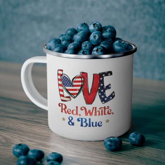 Love Red White And Blue 12oz Enamel Mug