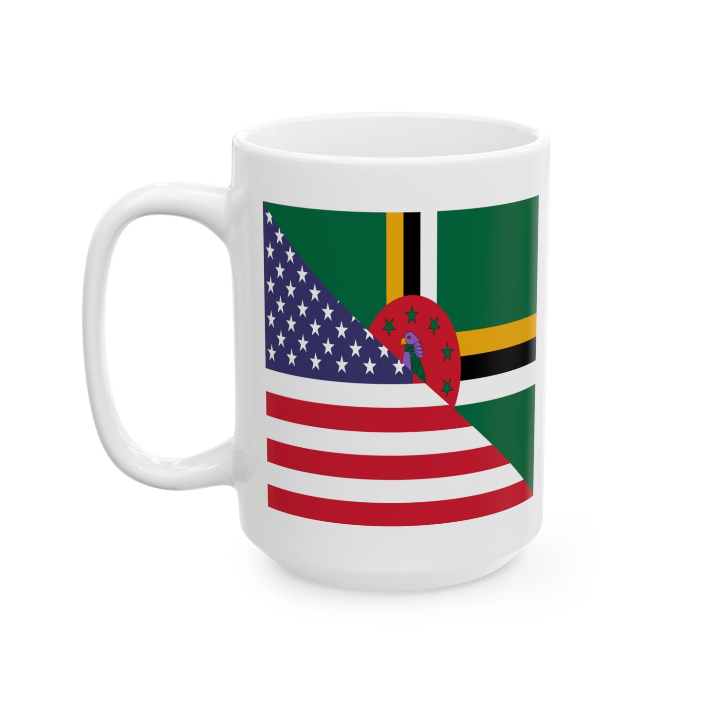 Dominican American Flag Dominica USA Half Ceramic Mug 11oz, 15oz Cup