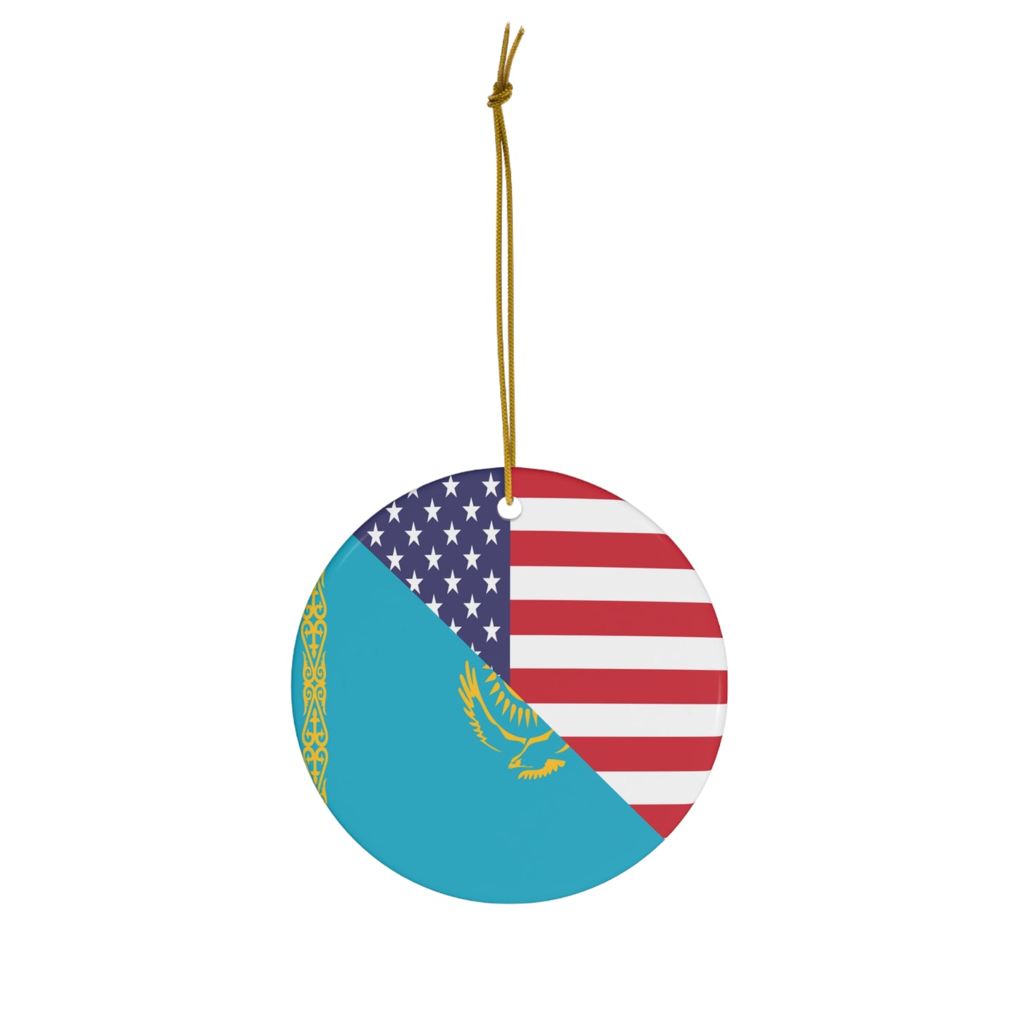 Kazakhstan American Flag USA Ceramic Ornament | Christmas Tree Ornaments