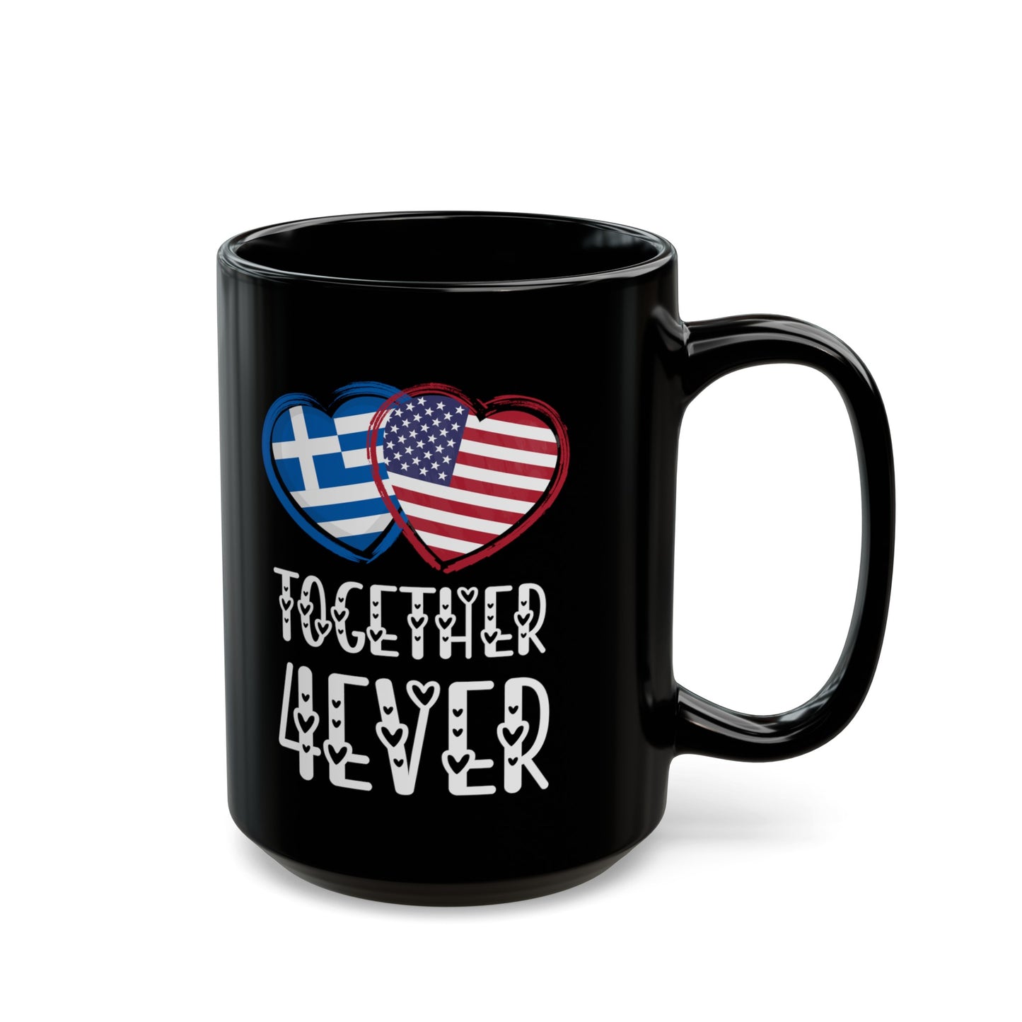 Greece USA Valentines Gift Flag Heart Greek American Together 4ever Black Mug (11oz, 15oz)