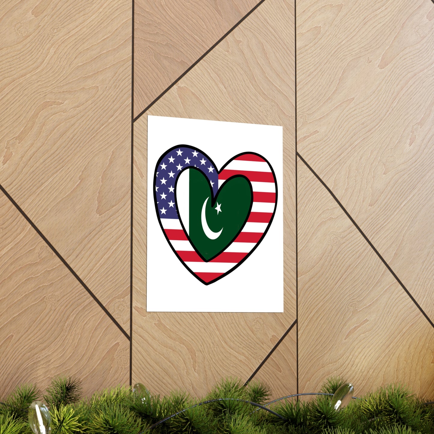 Pakistani American Heart Valentines Day Gift Half Pakistan USA Flag Premium Matte Poster