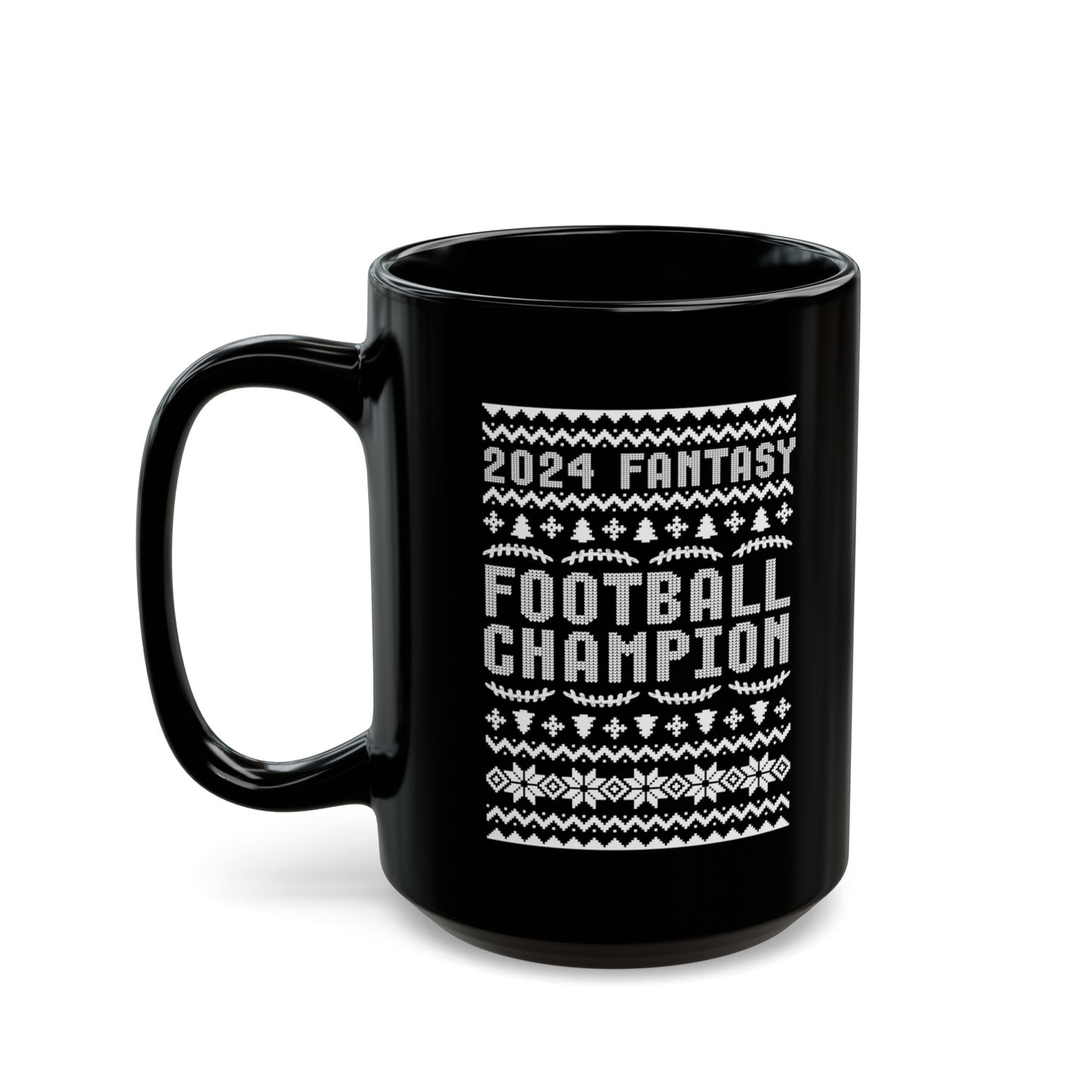 2024 Fantasy Football Champ Ugly Christmas Black Mug (11oz, 15oz)