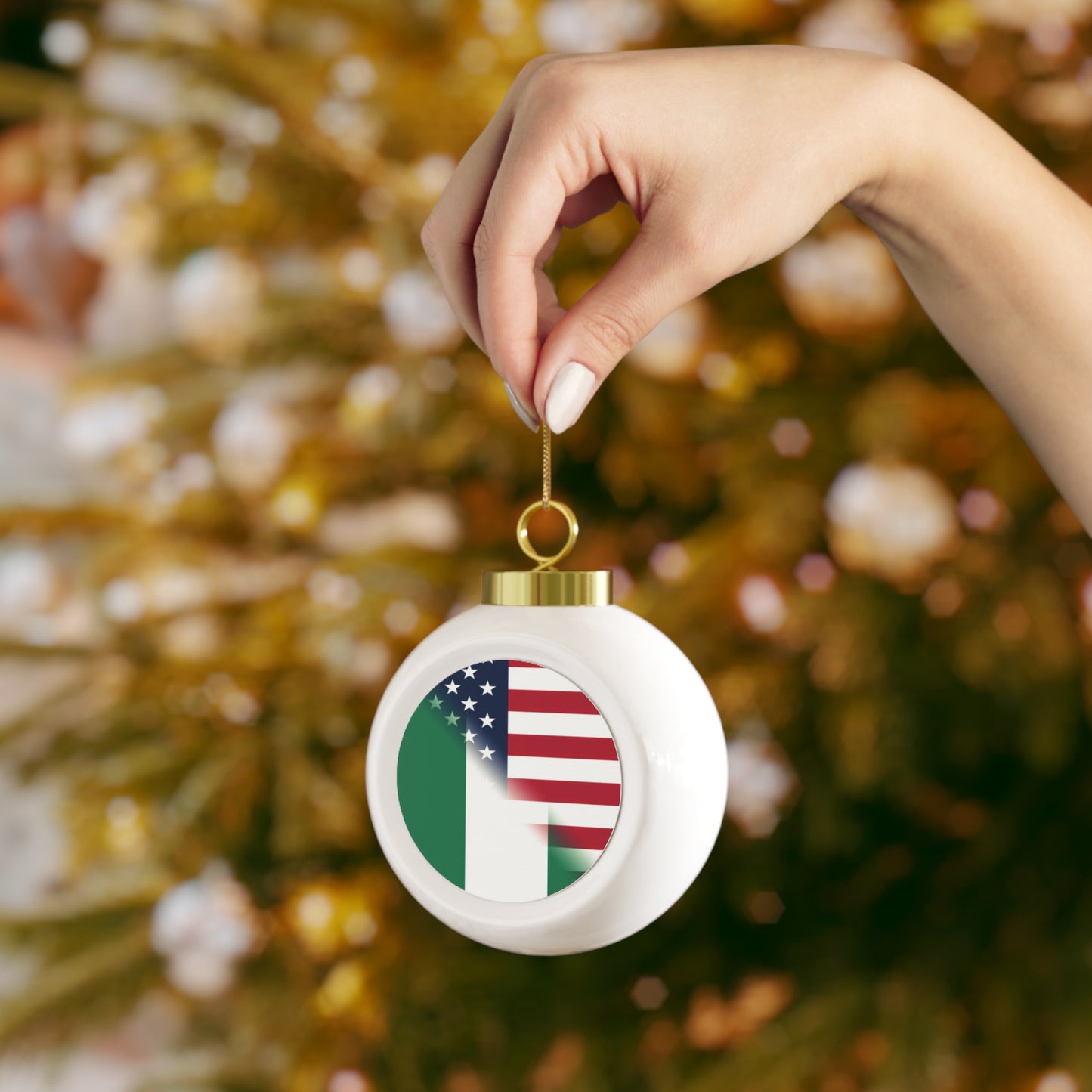 Nigerian American Flag Half Naija USA African Christmas Tree Ball Ornament