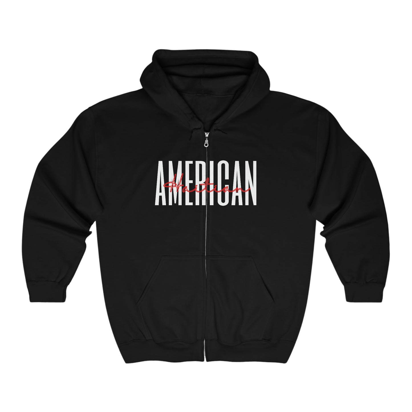 Haitian American Haiti Color Text Zip Hoodie | Hooded Sweatshirt