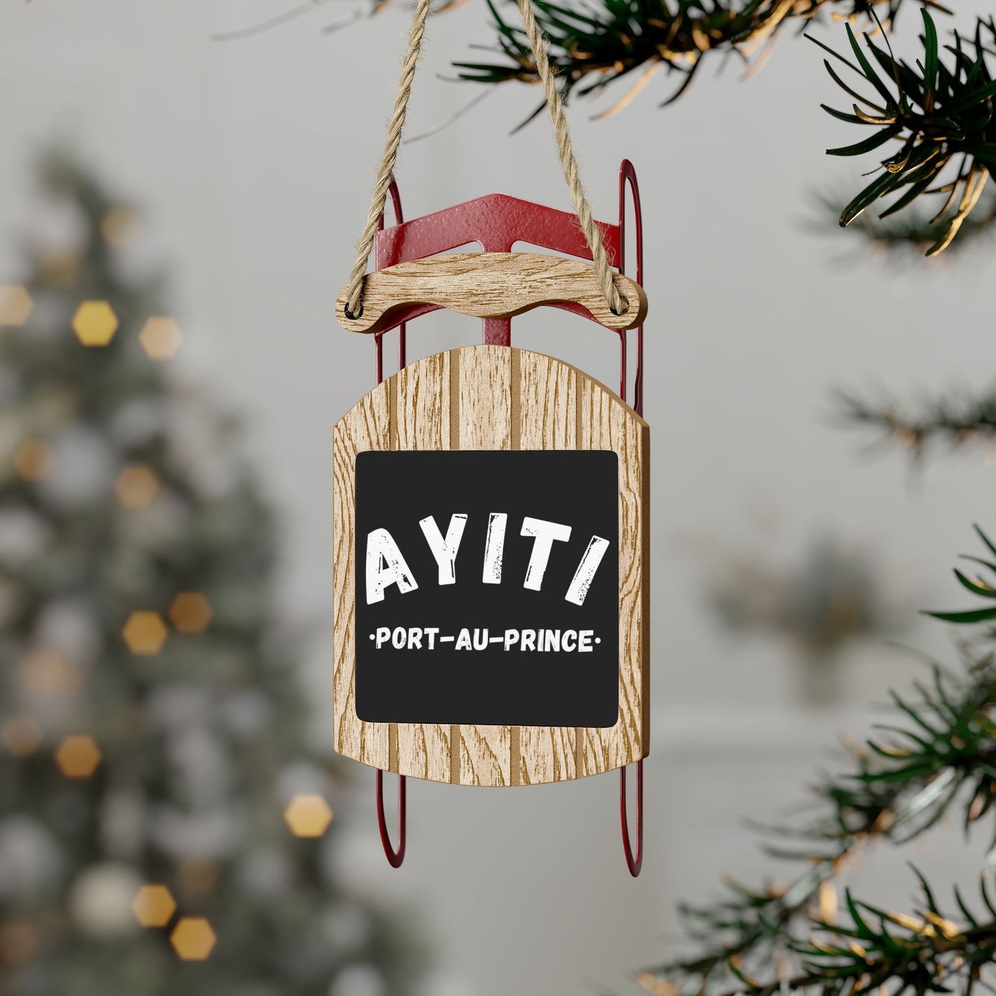 Ayiti Port au Prince Haiti District Haitian Towns Cities Sled Ornament Christmas Tree Ornaments