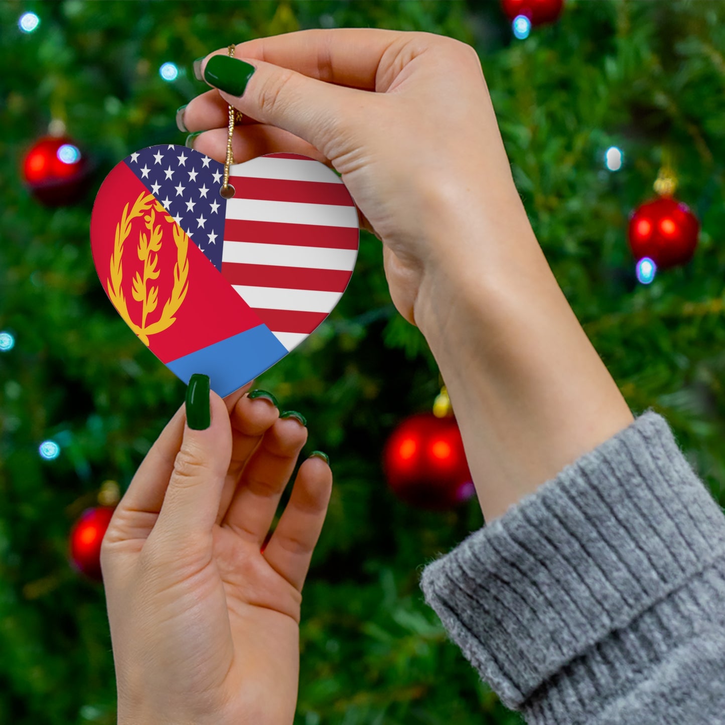 Eritrean American Flag Eritrea USA Ceramic Ornament | Christmas Tree Ornaments