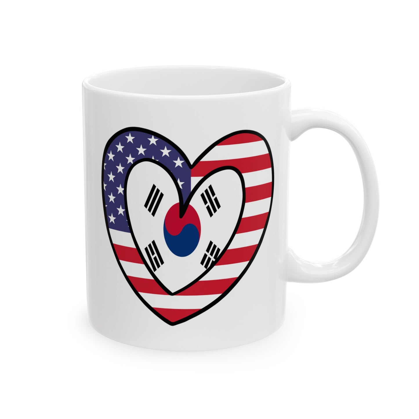 South Korean American Heart Valentines Day Gift Half Korea USA Flag Ceramic Mug 11oz, 15oz Cup