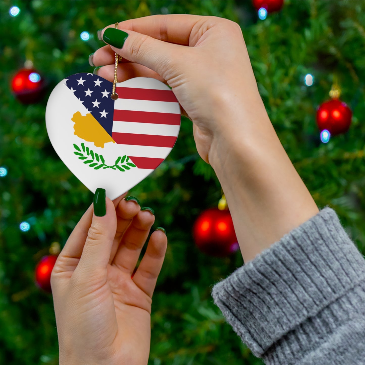 Cyprus American Flag Half USA Ceramic Ornament | Christmas Tree Ornaments