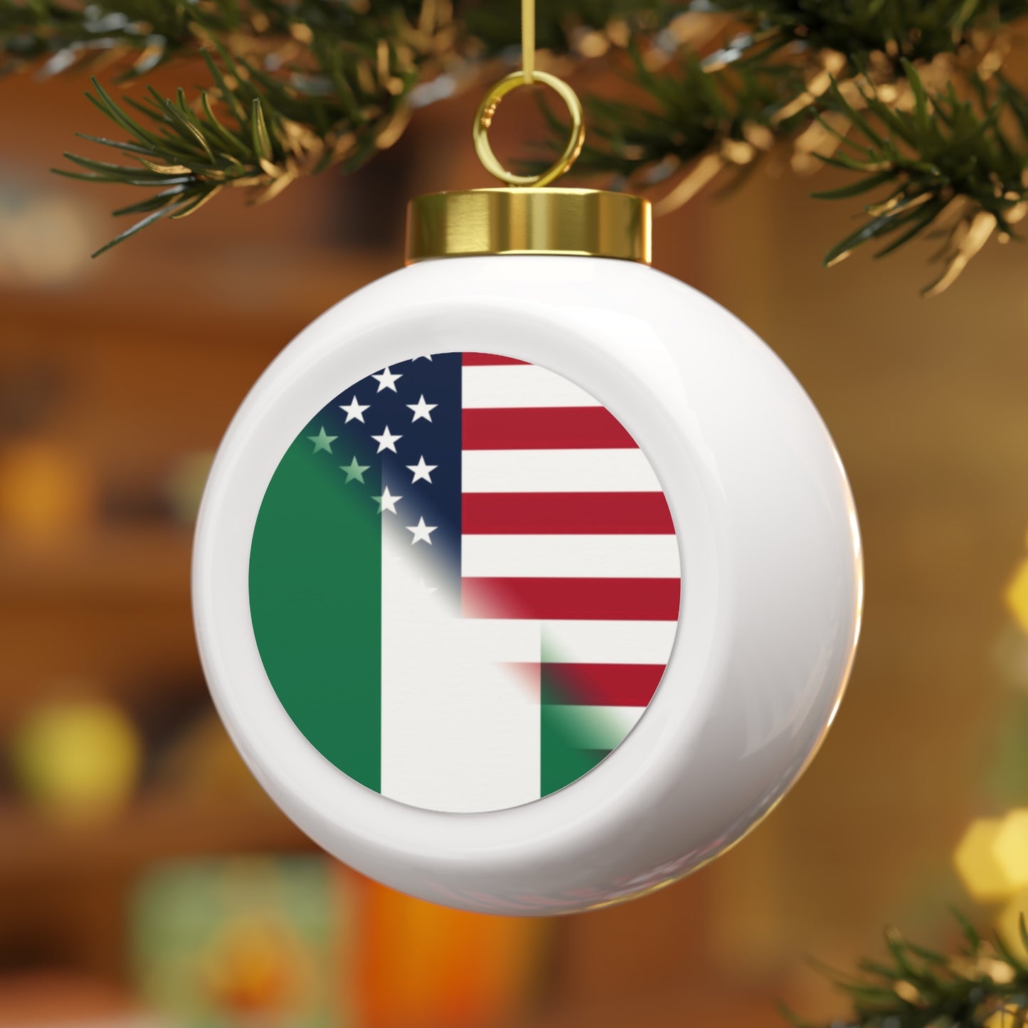 Nigerian American Flag Half Naija USA African Christmas Tree Ball Ornament