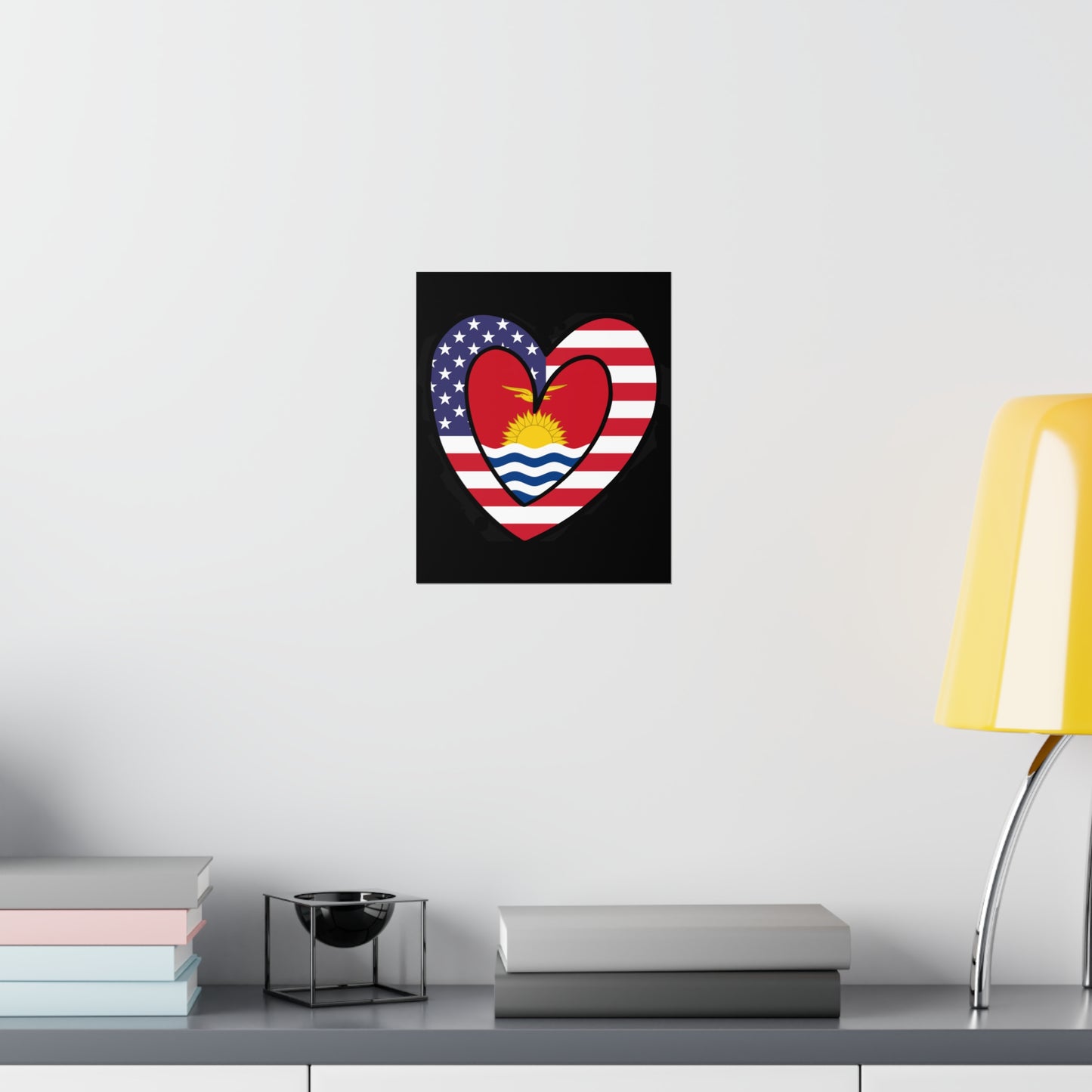 Kiribati American Heart Valentines Day Wedding Gift Half Micronesian USA Flag Premium Matte Poster