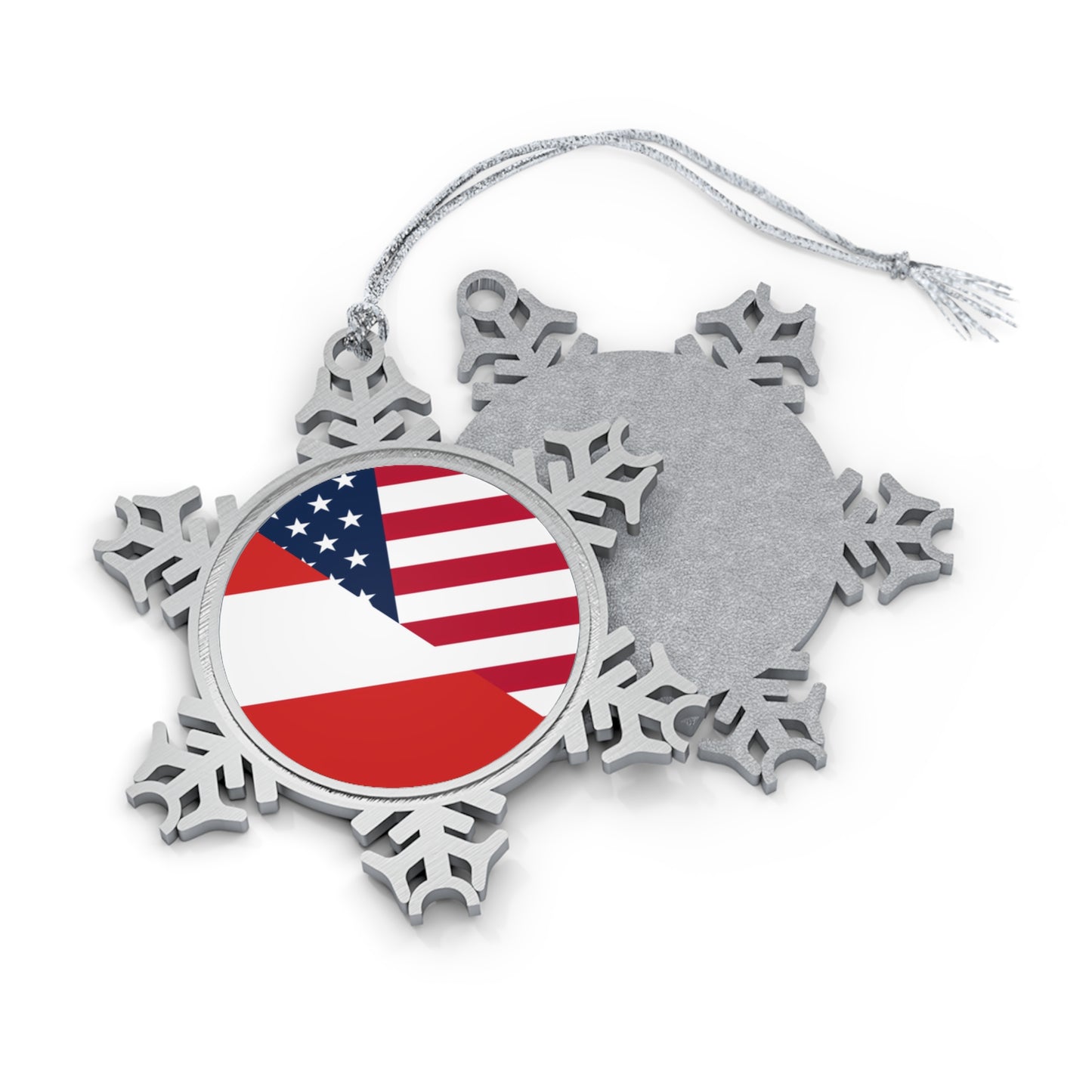 Austrian American Flag Austria USA Pewter Snowflake Ornament