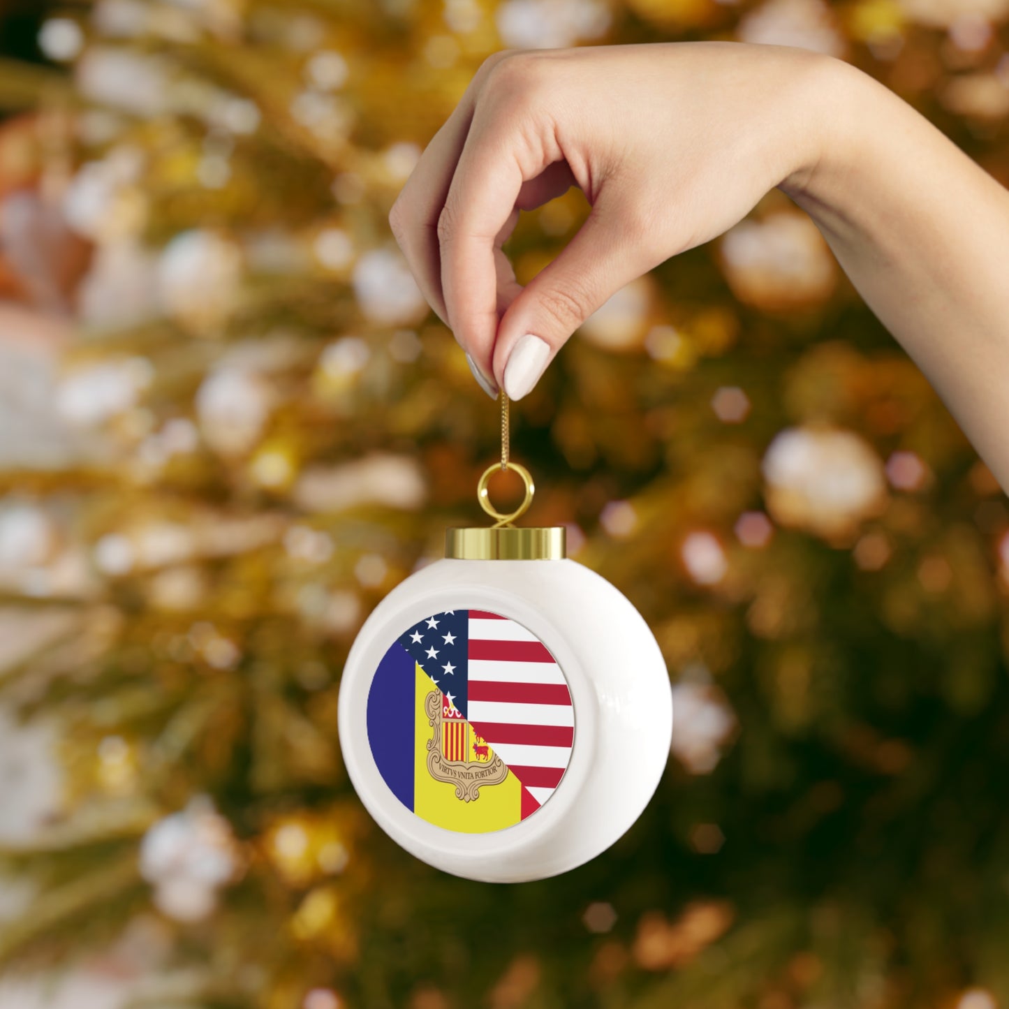 Andorra American Flag Andorran USA Christmas Tree Ball Ornament