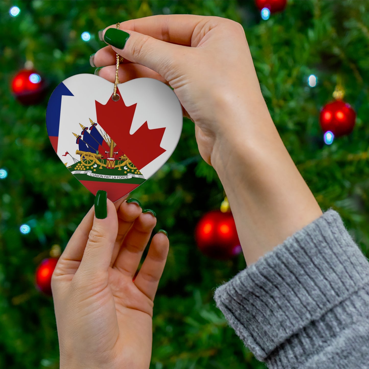 Haitian Canadian Flag | Half Haiti Canada Canadien Ceramic Ornament | Christmas Tree Ornaments