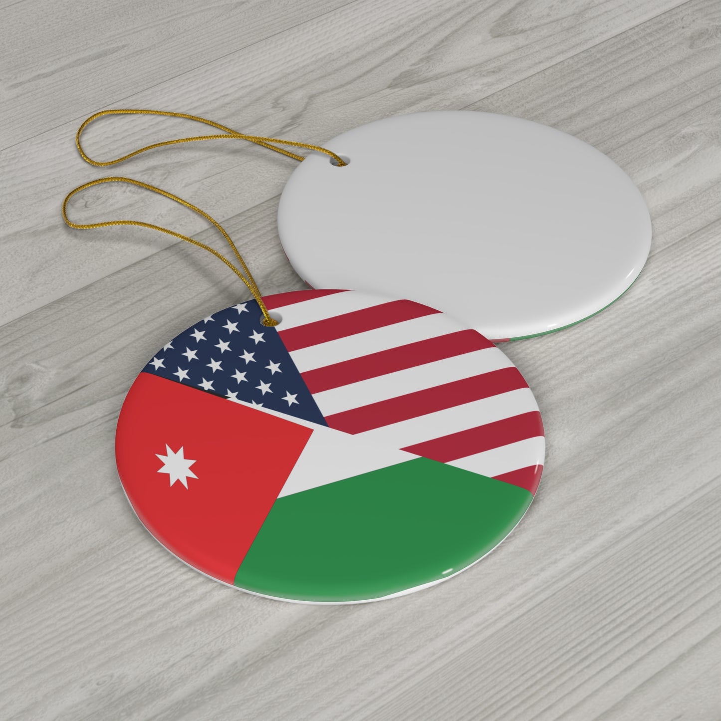 Jordan American Flag Half Jordanian USA Ceramic Ornament | Christmas Tree Ornaments