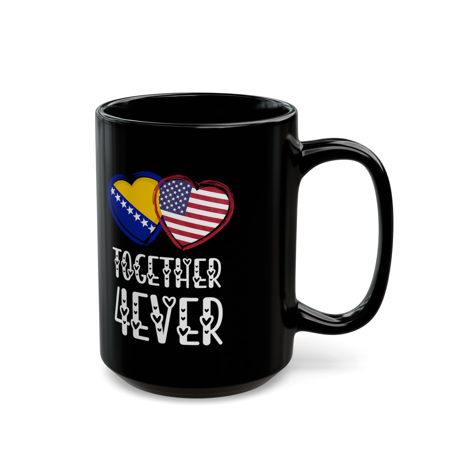 Bosnia American Valentines Gift Flag Heart Herzegovina USA Together 4ever Black Mug (11oz, 15oz)