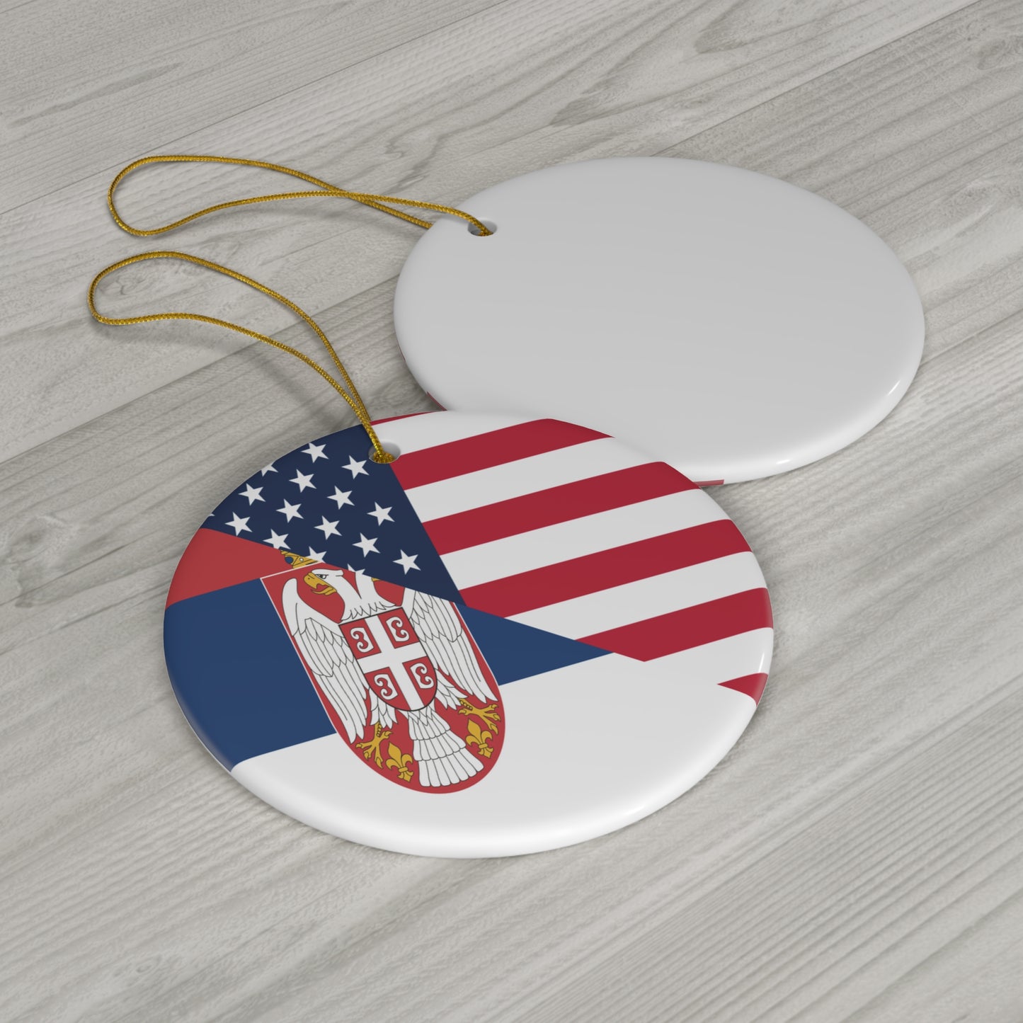 Serbian American Flag Half Serbia USA Ceramic Ornament | Christmas Tree Ornaments