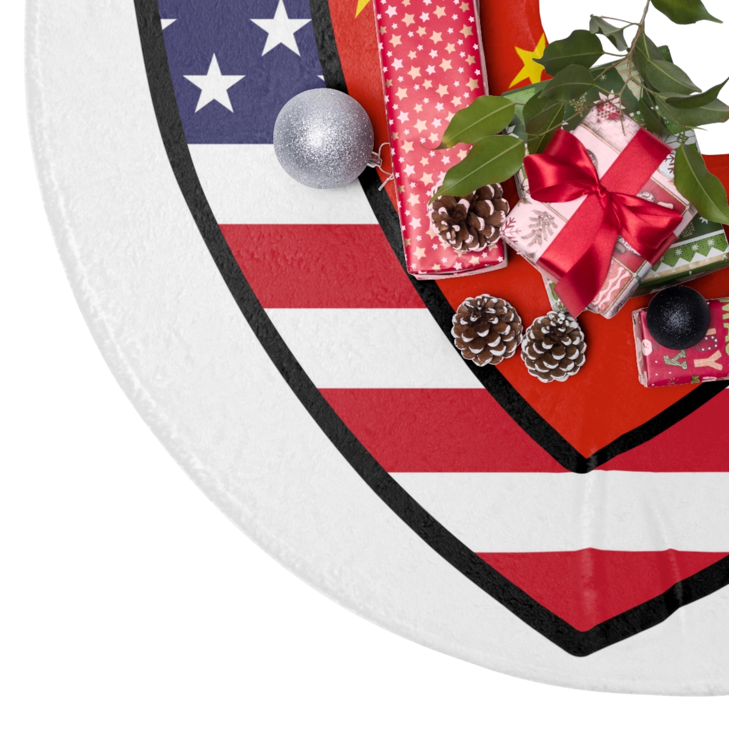 China American Heart Valentines Day Gift Half Chinese USA Flag Christmas Tree Skirt