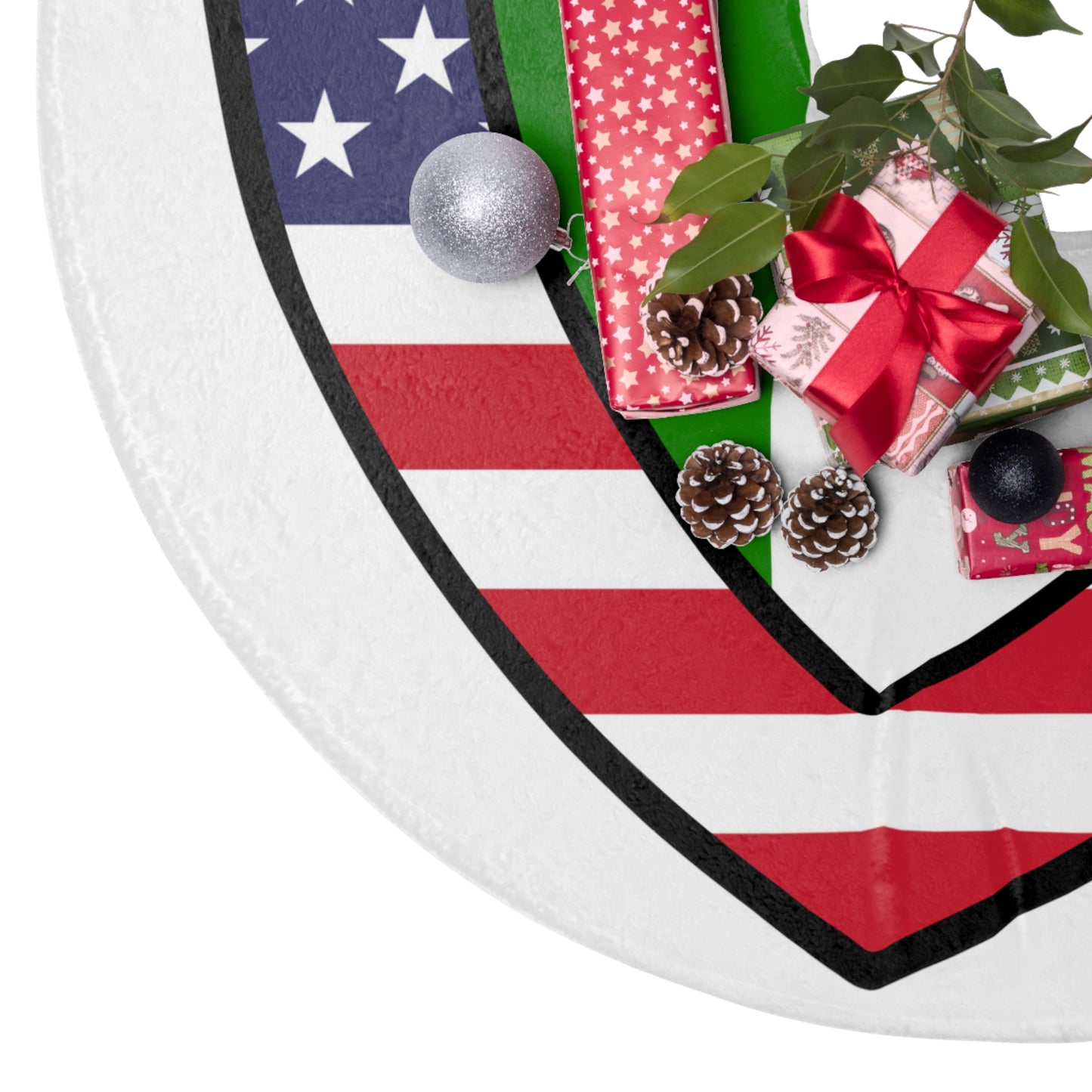 American Italian Flag Inner Heart USA Italy Christmas Tree Skirt