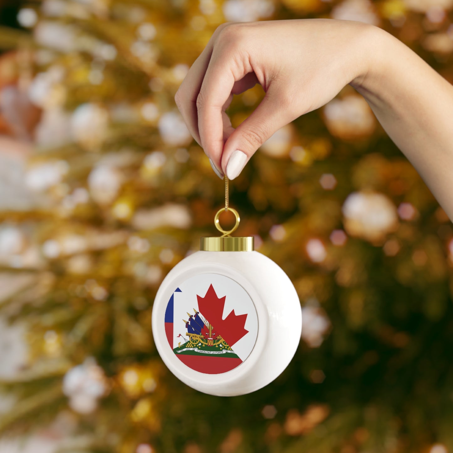 Haitian Canadian Flag | Half Haiti Canada Canadien Christmas Tree Ball Ornament