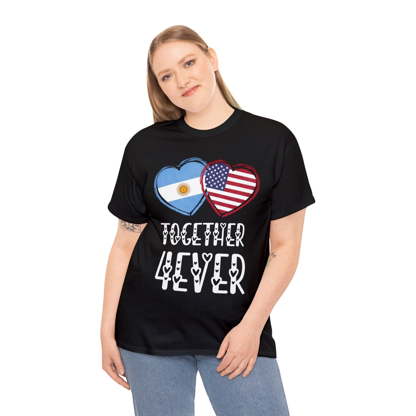 Argentina USA Valentines Gift Flag Heart Argentinian American Together 4ever T-Shirt | Unisex Tee Shirt