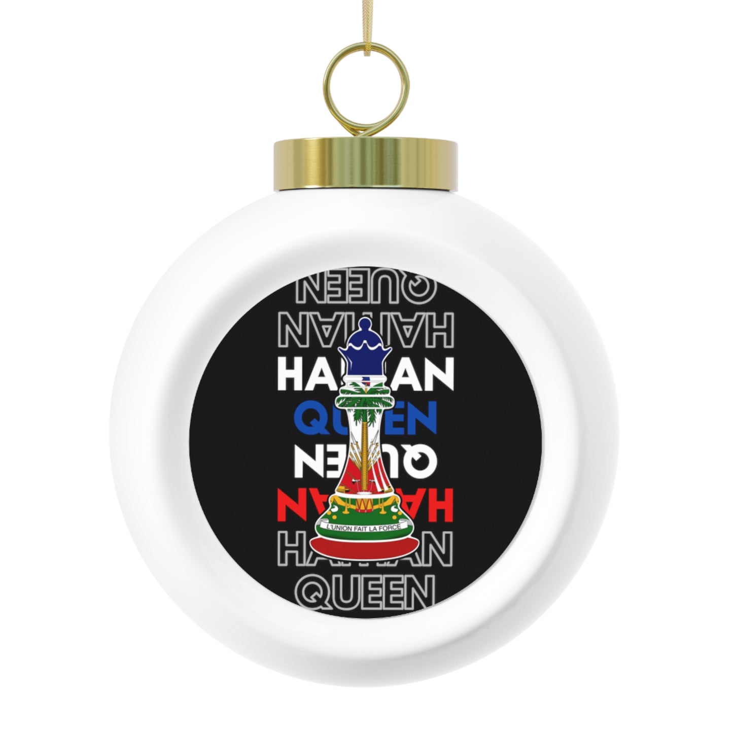 Haitian Queen Chess Piece Text | Haiti Flag Christmas Tree Ball Ornament