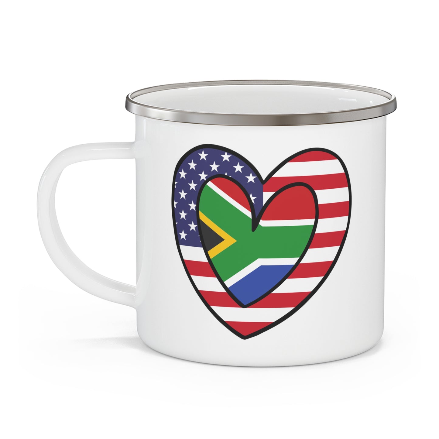 South African American Heart Valentines Day Gift Half Africa USA Flag 12oz Enamel Mug