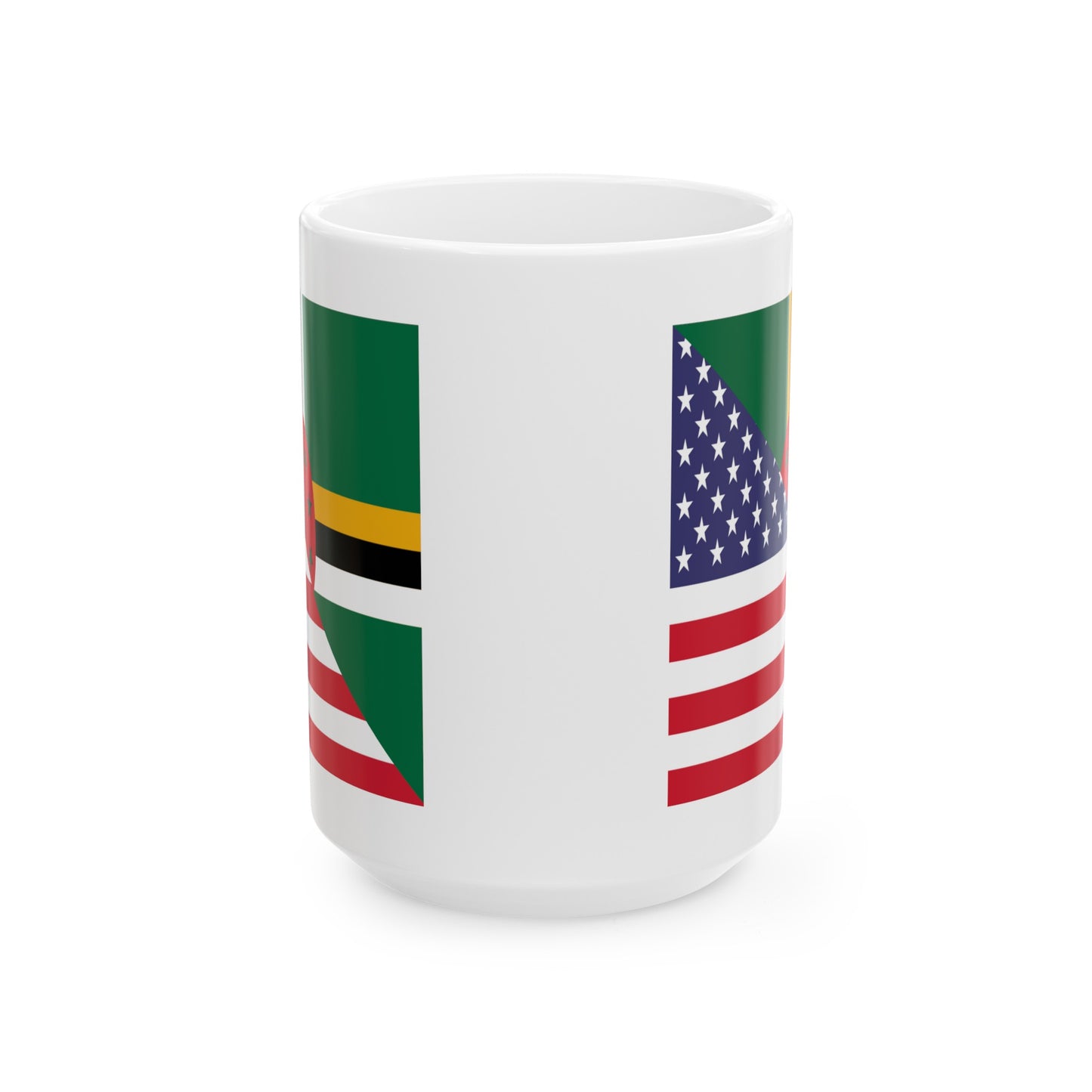 Dominican American Flag Dominica USA Half Ceramic Mug 11oz, 15oz Cup