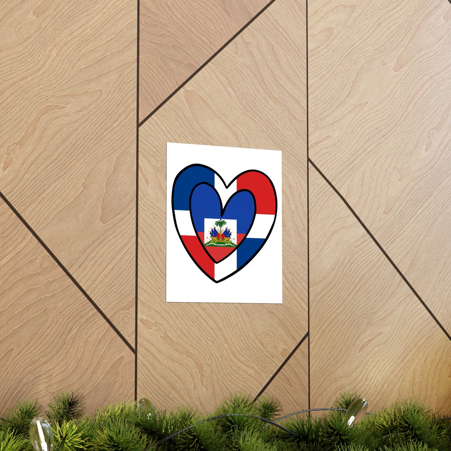 Dominican Haitian Flag Inner Heart DR Republic Haiti  Premium Matte Poster