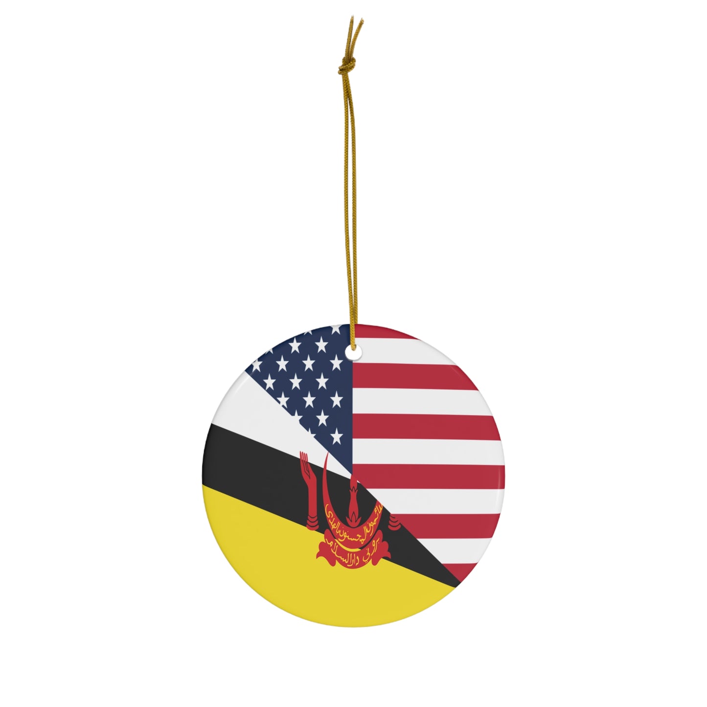 Brunei American Flag Half Bruneian USA Ceramic Ornament | Christmas Tree Ornaments