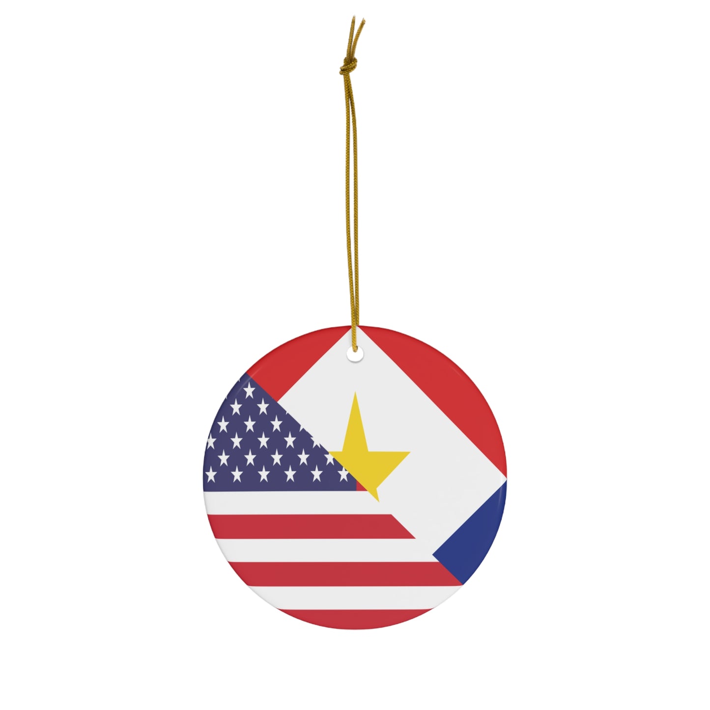 Saba American Flag Half Sabaean USA Ceramic Ornament | Christmas Tree Ornaments