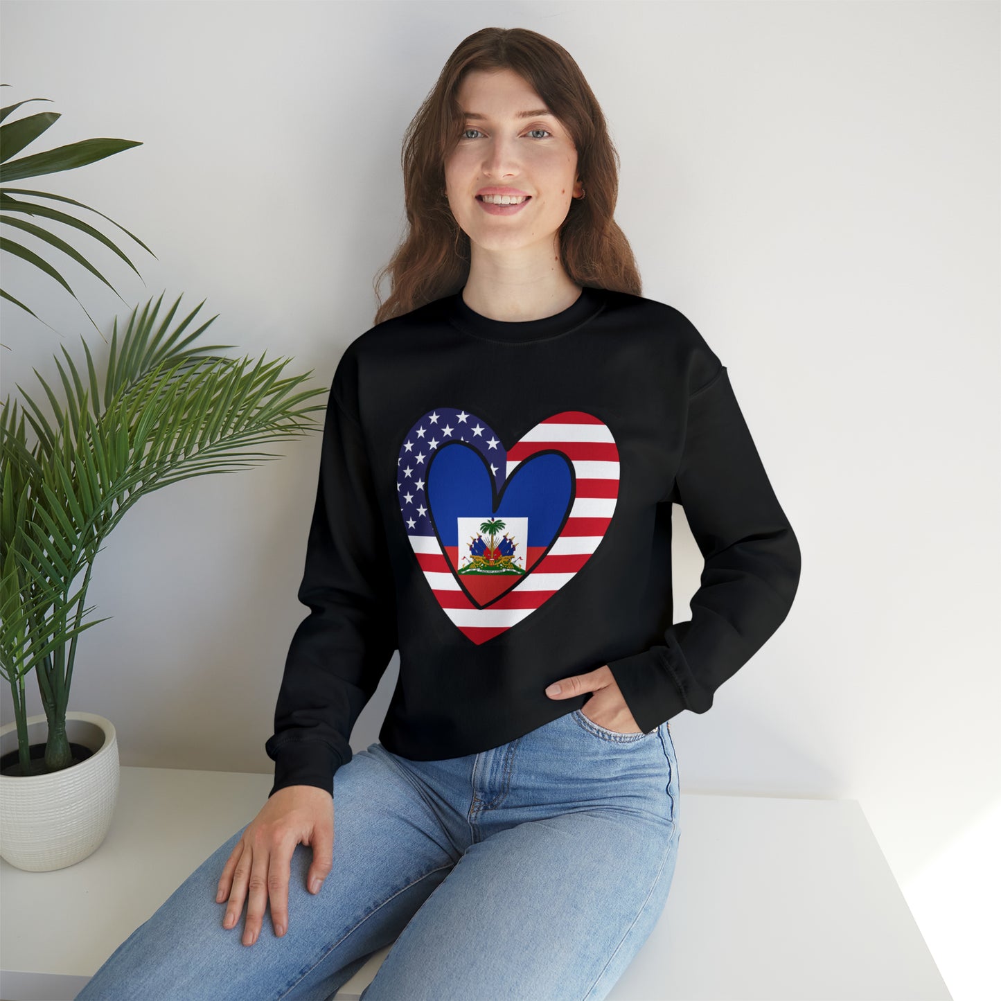 American Haitian Flag Inner Heart USA Haiti Unisex Sweatshirt