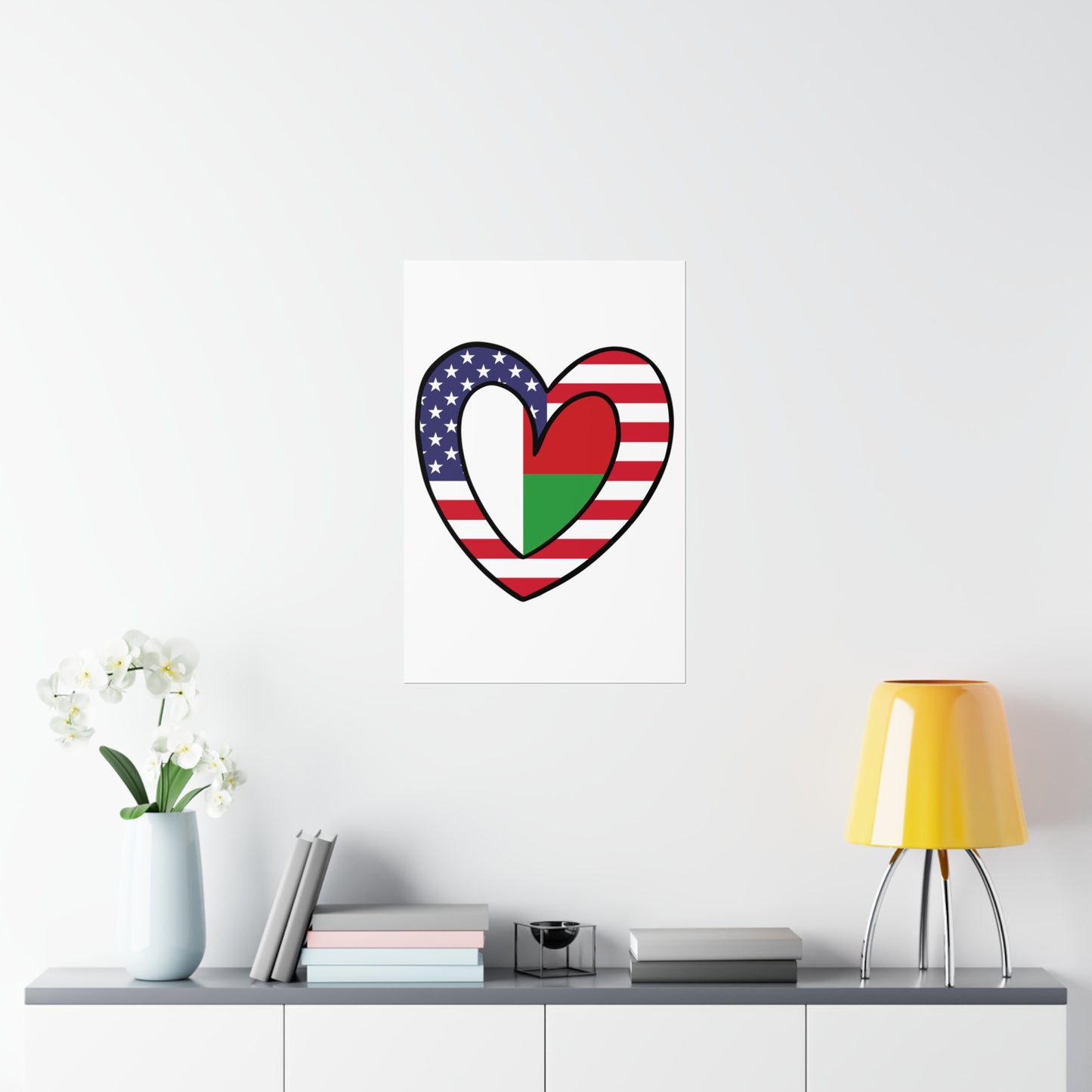 Madagascar American Heart Valentines Day Wedding Gift Half Madagascan USA Flag Premium Matte Poster