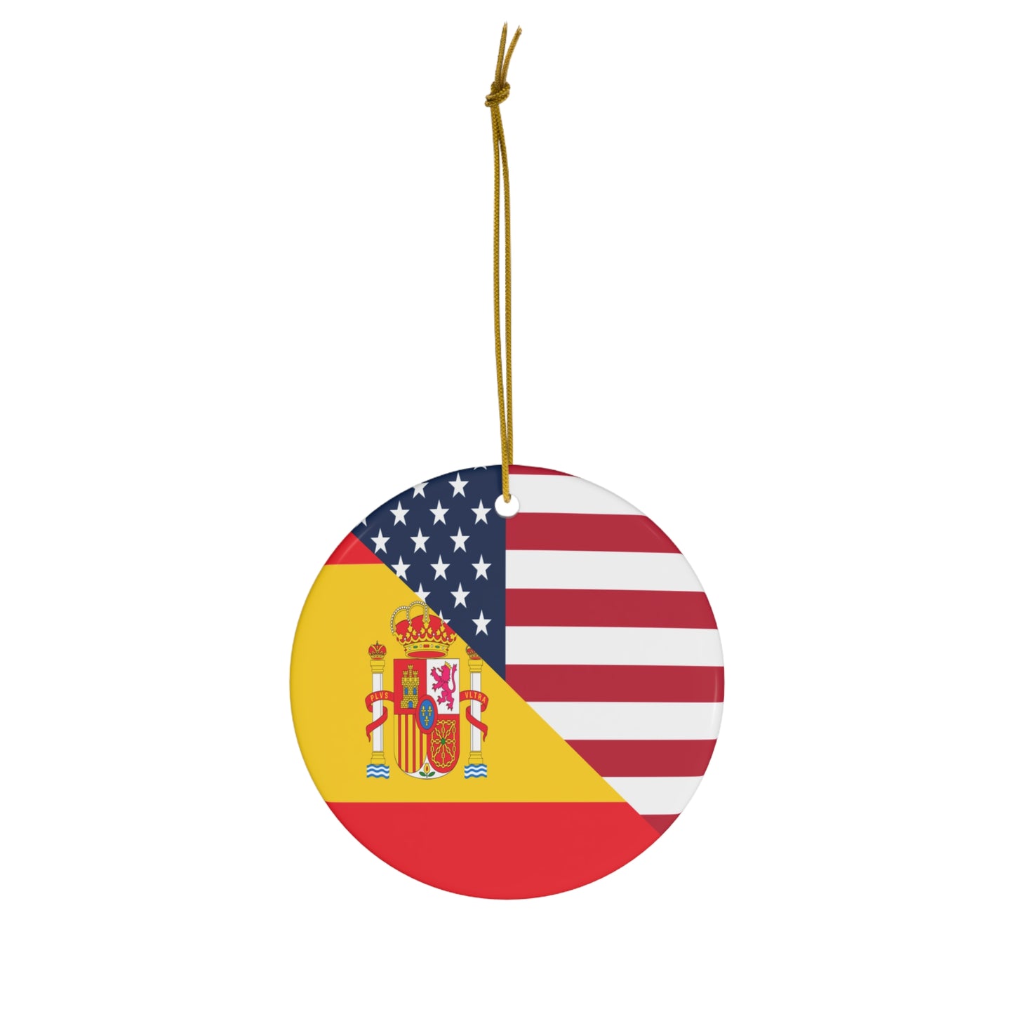 Spain American Flag Half Spanish USA Ceramic Ornament | Christmas Tree Ornaments