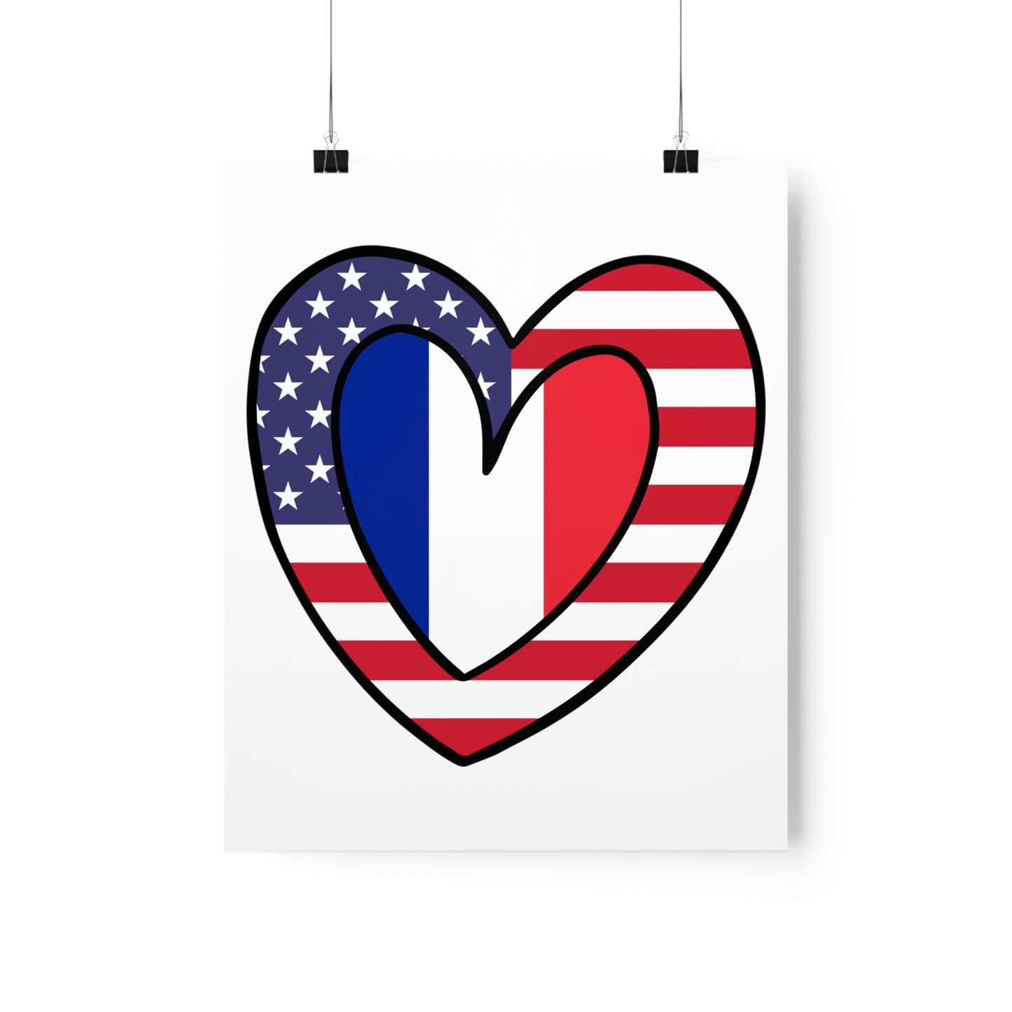 French American Heart Valentines Day Gift Half France USA Flag Premium Matte Poster