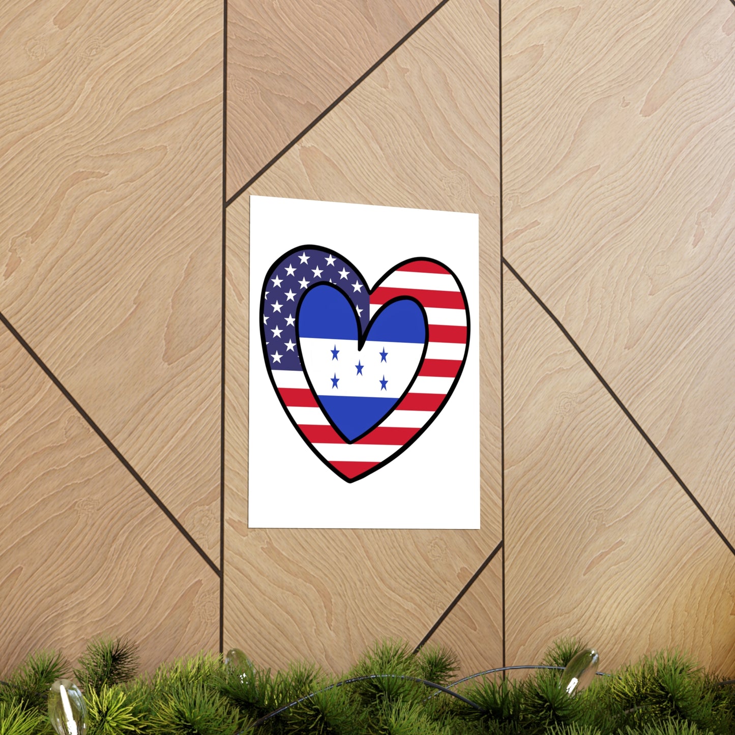 Honduran American Heart Valentines Day Gift Half Honduras USA Flag Premium Matte Poster