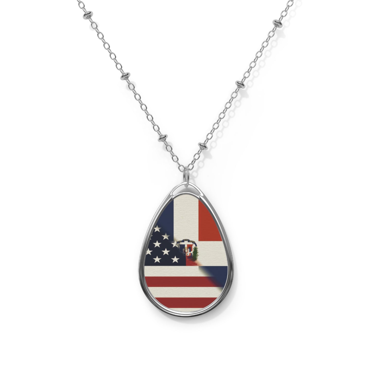 Dominican Republic America Flag | US D.R. Oval Necklace One Size