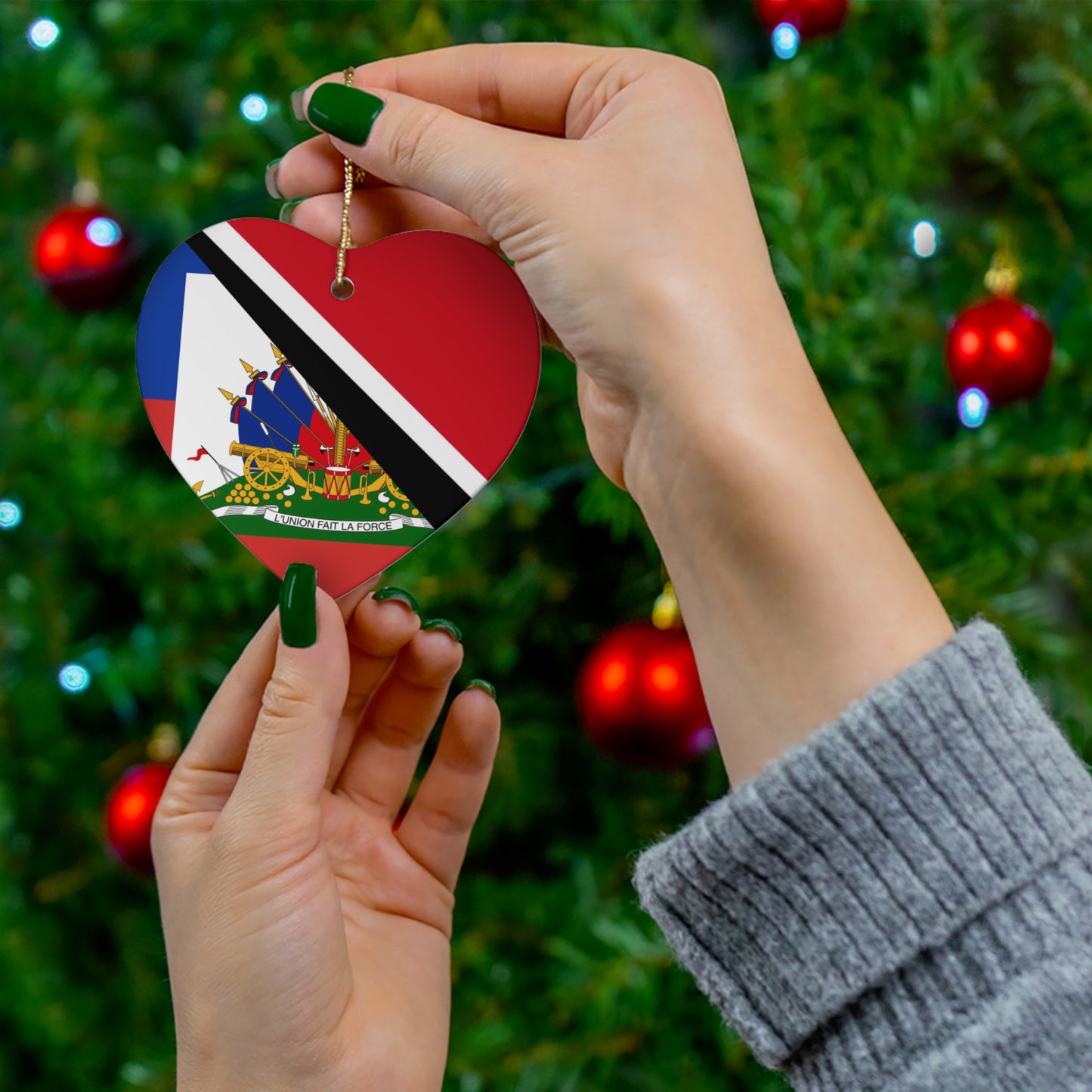 Haitian Trinidad and Tobago Flag Haitian Trini Ceramic Ornament | Christmas Tree Ornaments