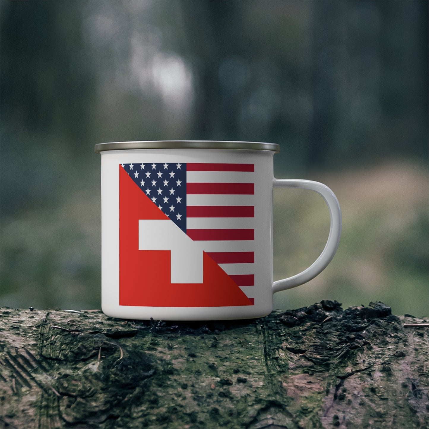 Swiss American Flag Switzerland USA 12oz Enamel Mug