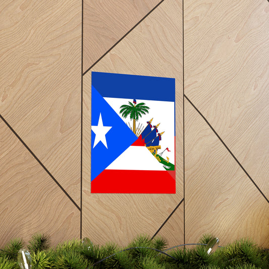 Puerto Rican Haitian Flag Half PR Haiti Premium Matte Poster