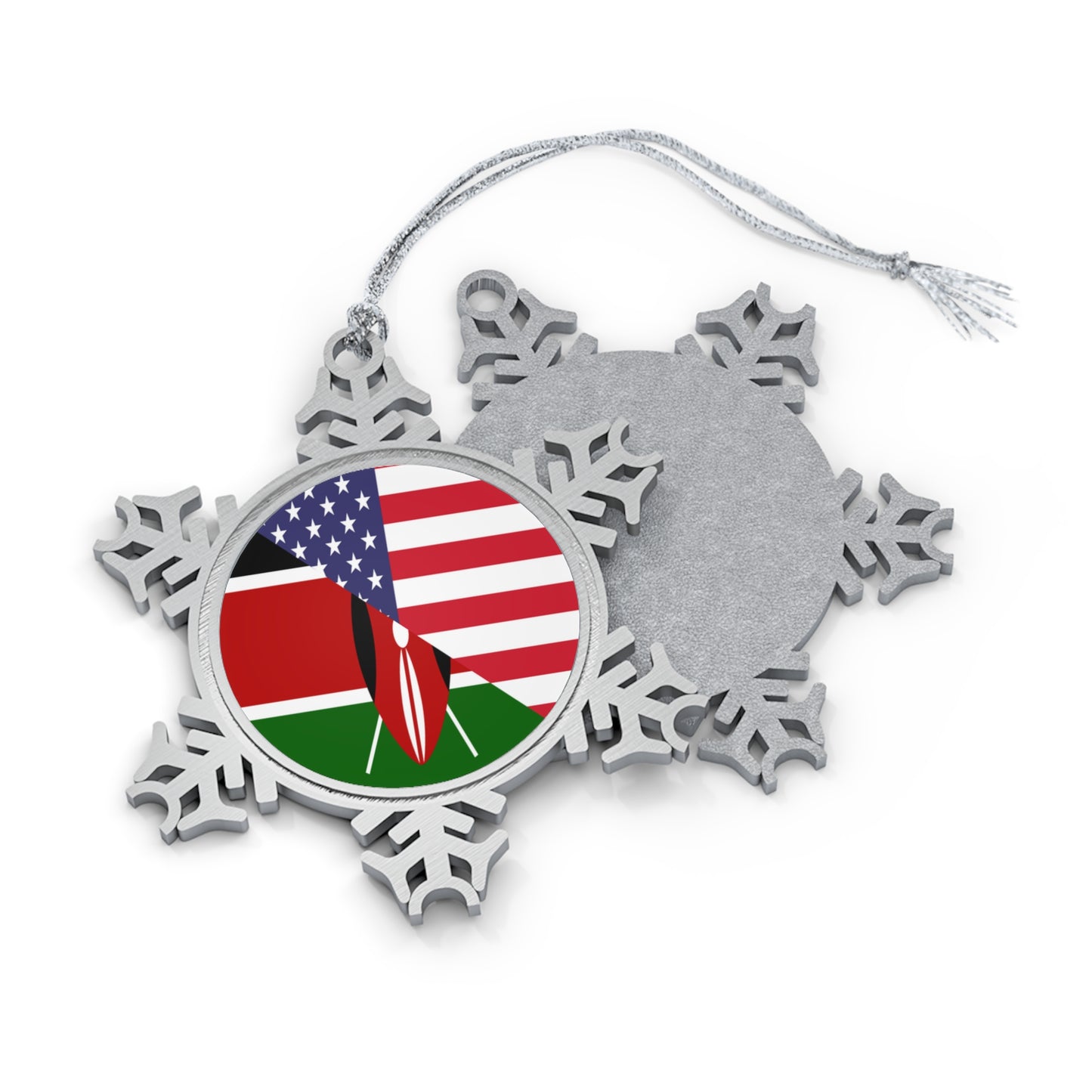 Kenyan American Flag Kenya USA Pewter Snowflake Ornament