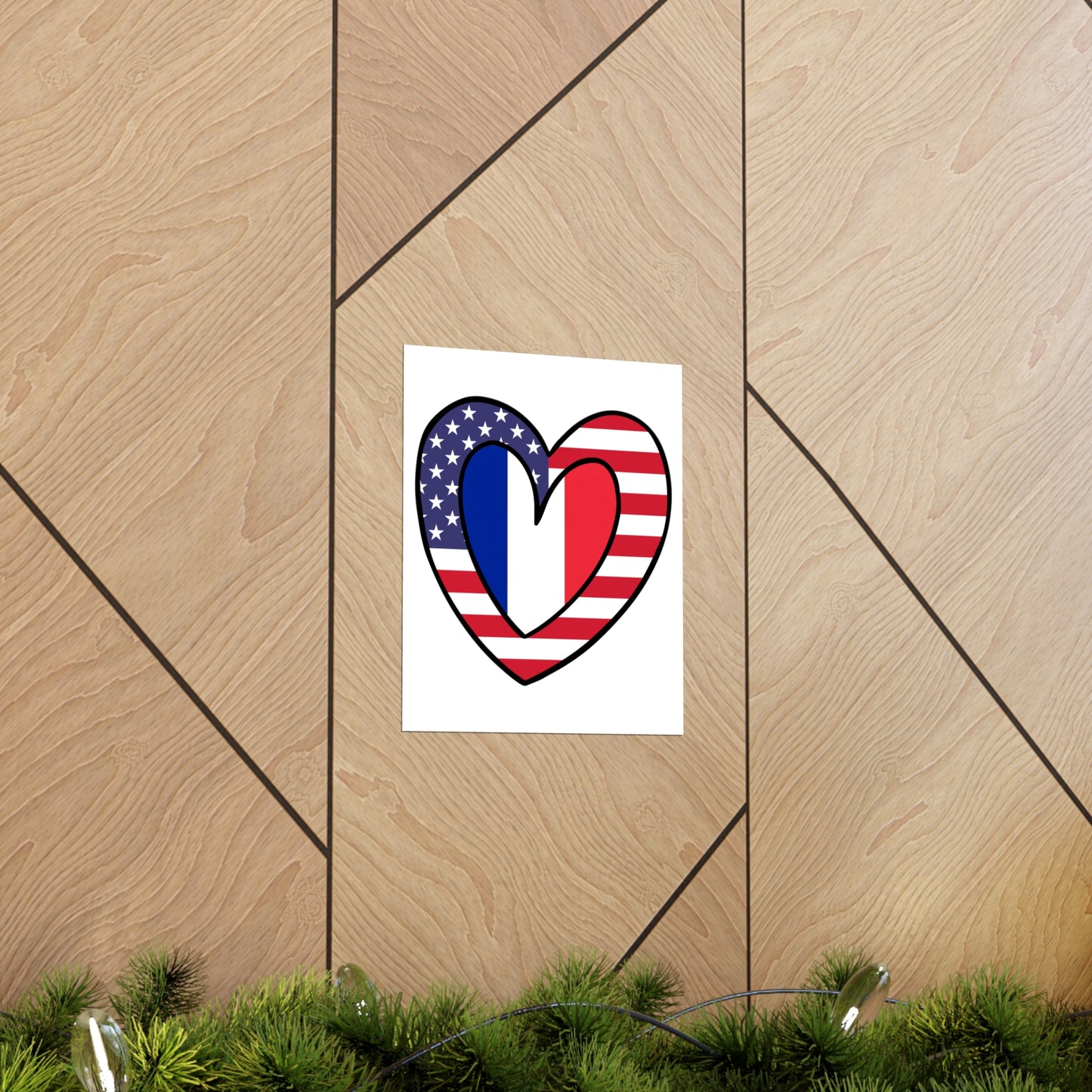 French American Heart Valentines Day Gift Half France USA Flag Premium Matte Poster