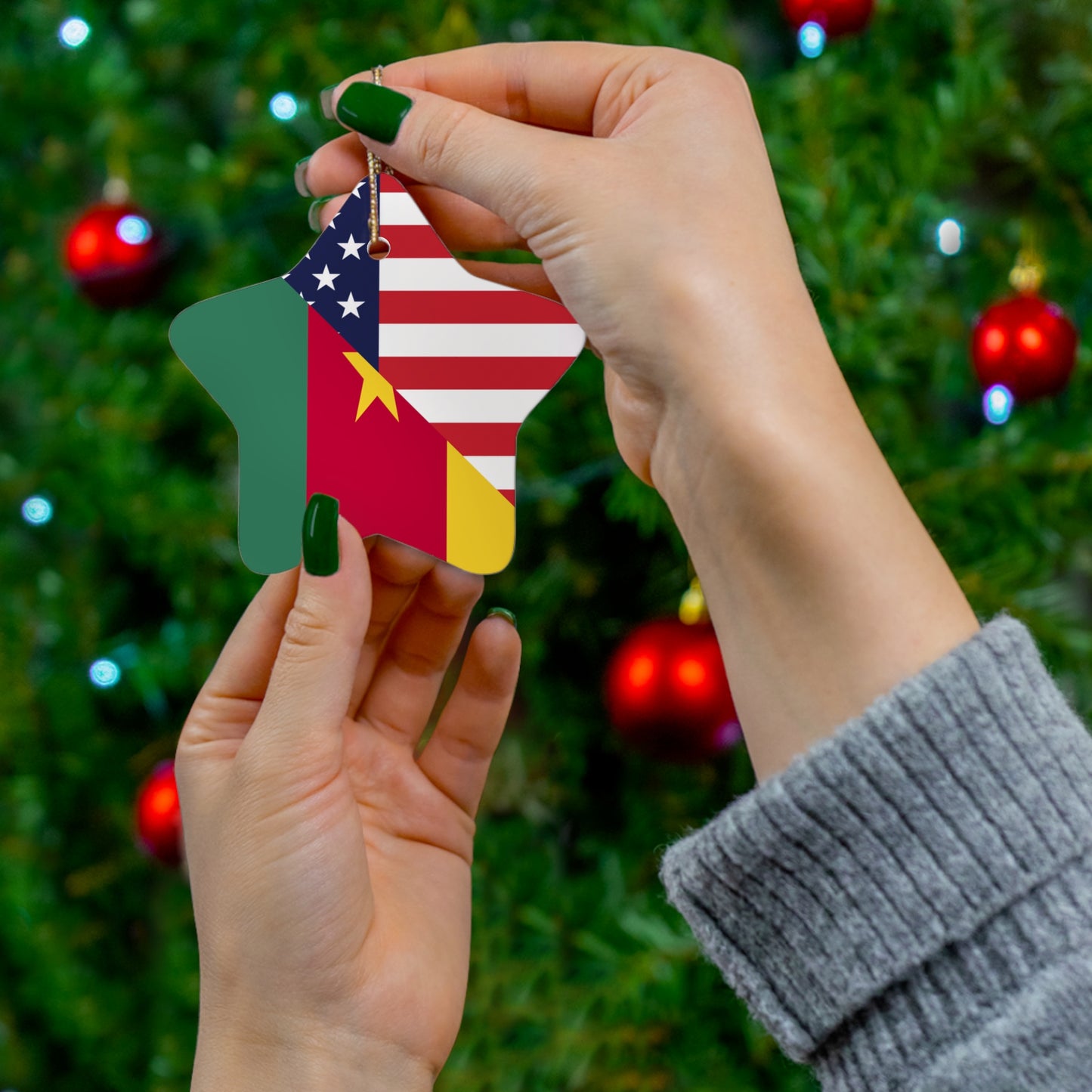 Cameroon American Flag Cameroonian USA Ceramic Ornament | Christmas Tree Ornaments