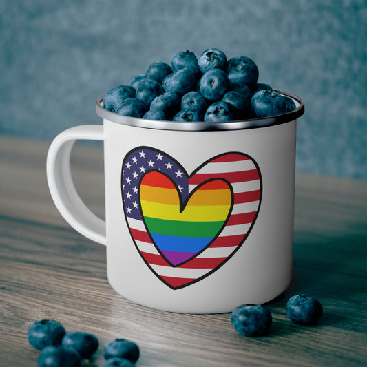 Rainbow American Flag Heart Pride Parade 12oz Enamel Mug