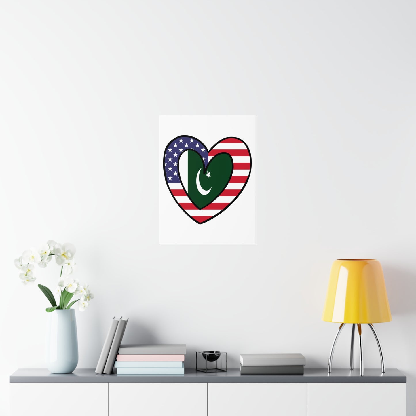 Pakistani American Heart Valentines Day Gift Half Pakistan USA Flag Premium Matte Poster