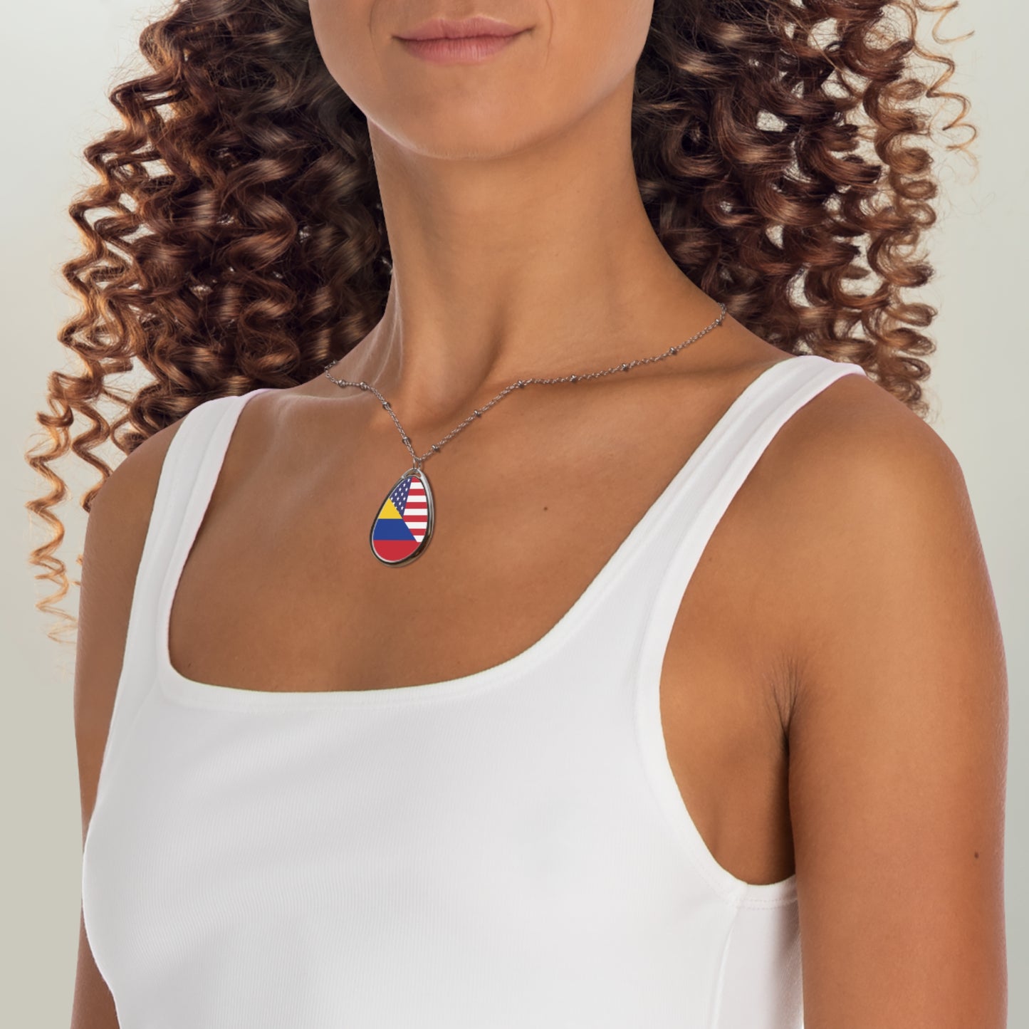 Colombian American Flag Colombia USA Oval Necklace One Size