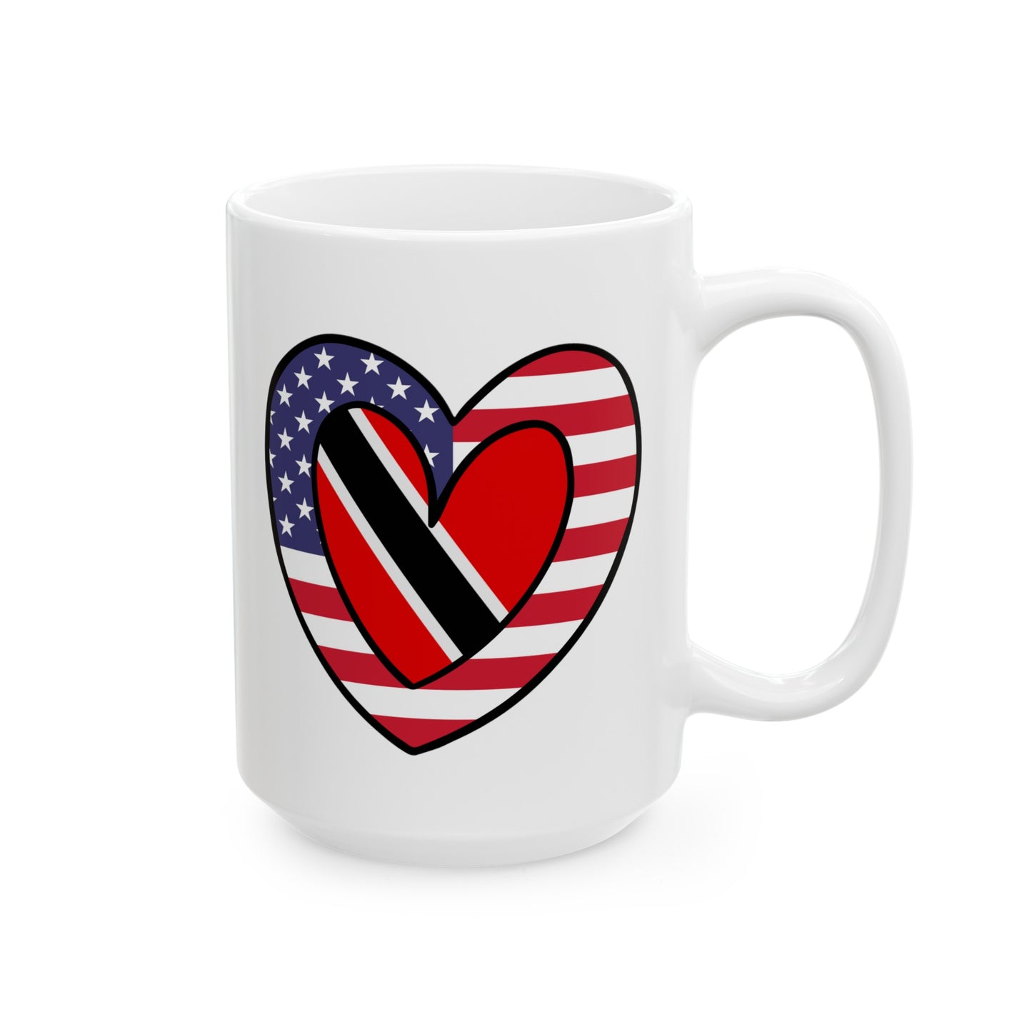 Trinidad Tobago American Heart Valentines Day Gift Half Trini USA Flag Ceramic Mug 11oz, 15oz Cup