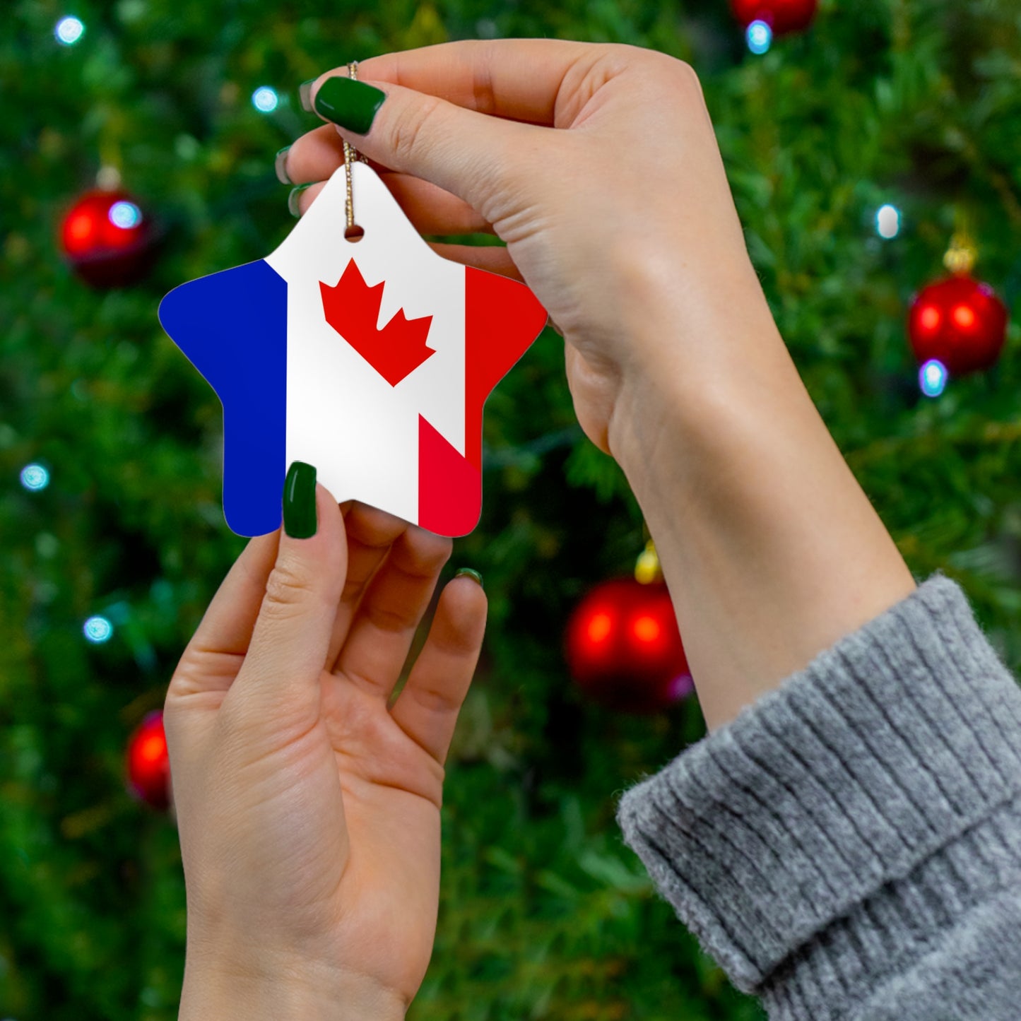 French Canadian Flag France Canada Ceramic Ornament | Christmas Tree Ornaments