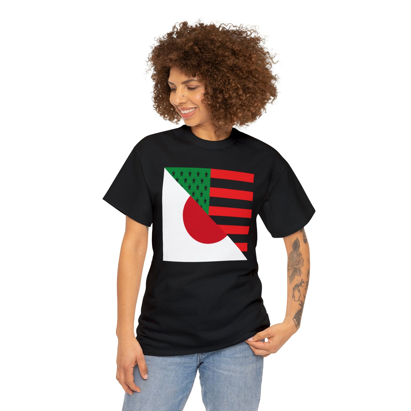 Black Japanese Flag Half African American Japan T-Shirt | Unisex Tee Shirt